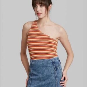 Wild Fable Women’s Orange Striped One Shoulder Bodysuit Size XS EUC
